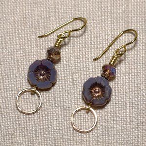 Hand Crafted Handmade Earrings Lavender Czech Glass Flower Hibiscus Earr…
